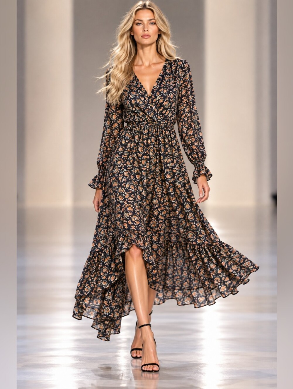 Mikarose XS Black Floral Maxi Dress Long Sleeve Modest Boho